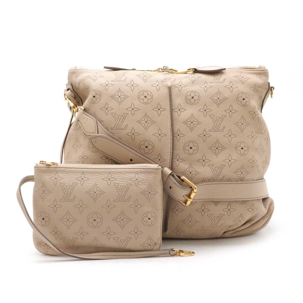 LOUIS VUITTON Monogram Mahina Selene Shoulder Bag Sable Beige Cream Short Strap